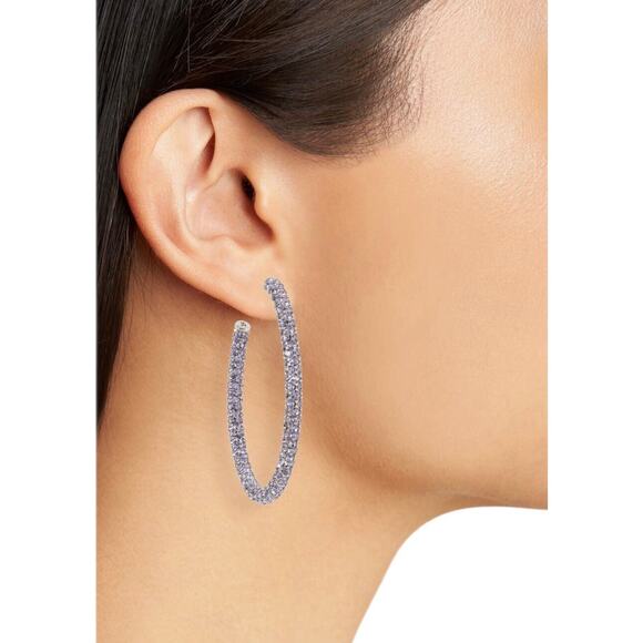 Amina Muaddi Glamorous Signed Big Cameron Shimmering Pave Hoop Crystal Earrings - Picture 1 of 15